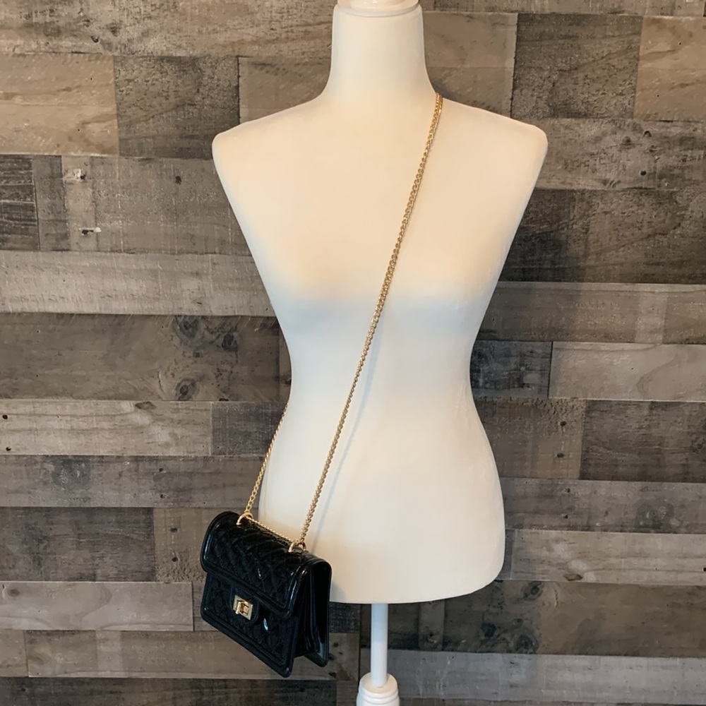 Black Quilted Crossbody with gold chain